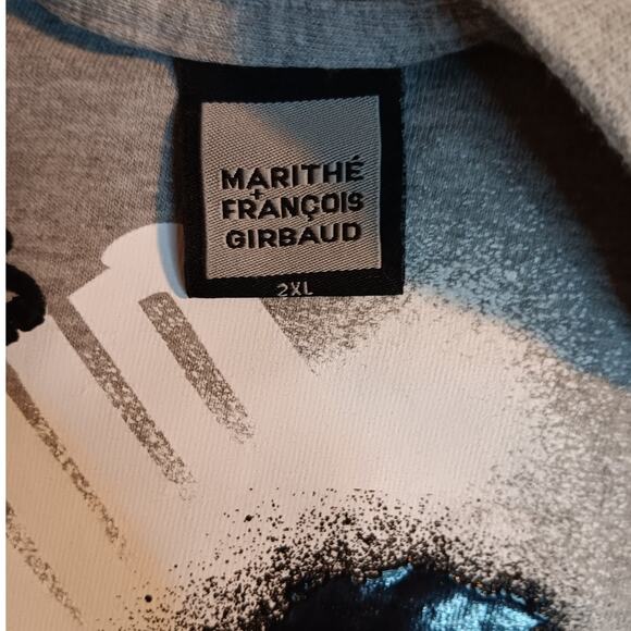Marithe Francois Girbaud Vintage Tee 2XL Gray New York+Paris Art Paint Street - Picture 5 of 12